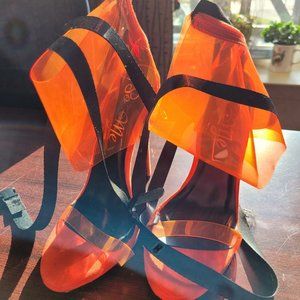 SO ME ZULEYMA PCV ORANGE 5" HIGH HEEL ANKLE SHOES BOOTS